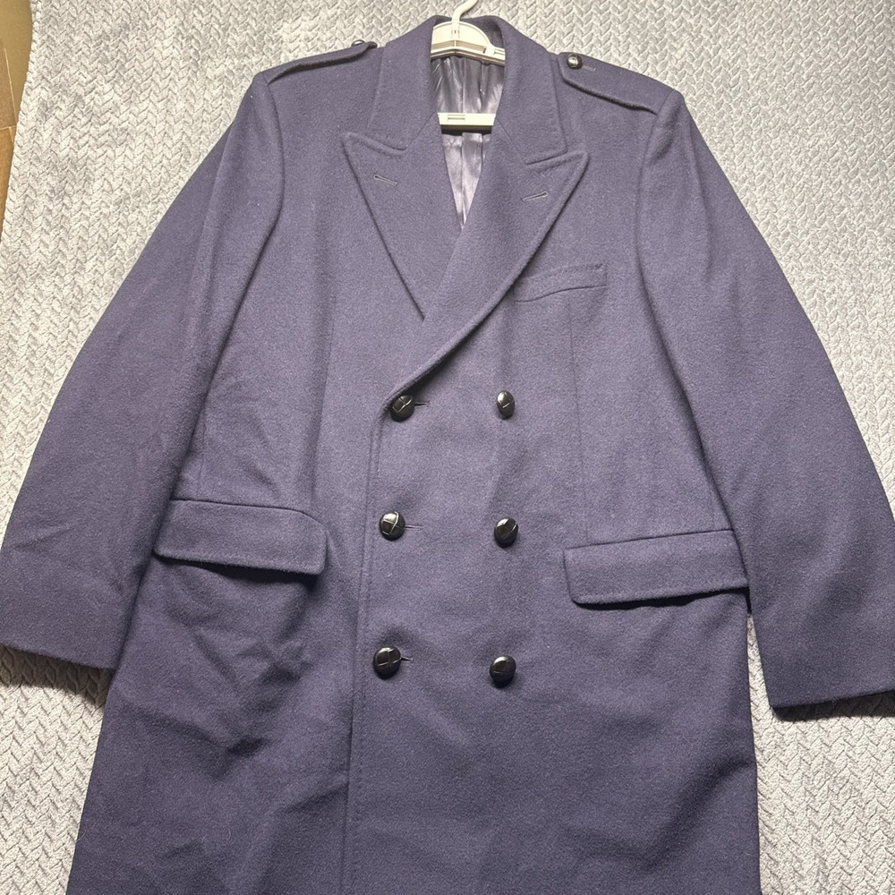 Vintage Mark Shale Wool Overcoat‎ Men 44L Navy Double Breasted Officer Polo Coat